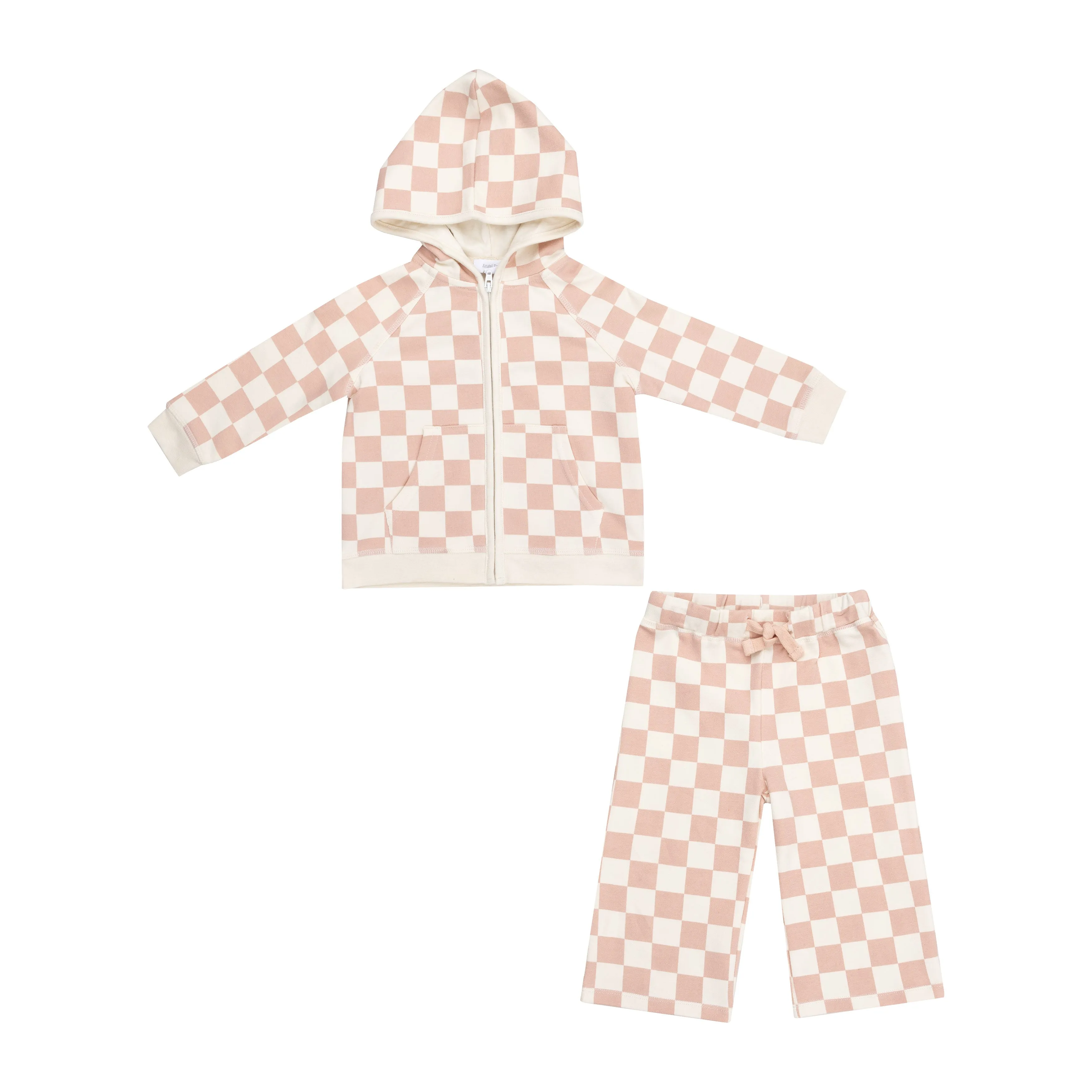 French Terry Checkerboard Pink Zip Hoodie & Wide Leg Pant