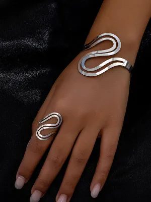 Geometric Hollow Solid Color Bracelet   Rings Accessories Two Pieces