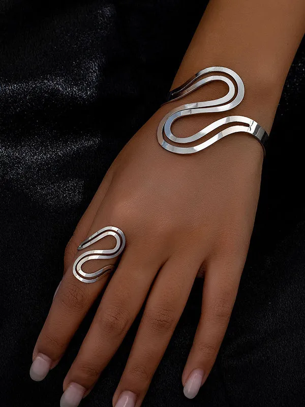 Geometric Hollow Solid Color Bracelet   Rings Accessories Two Pieces