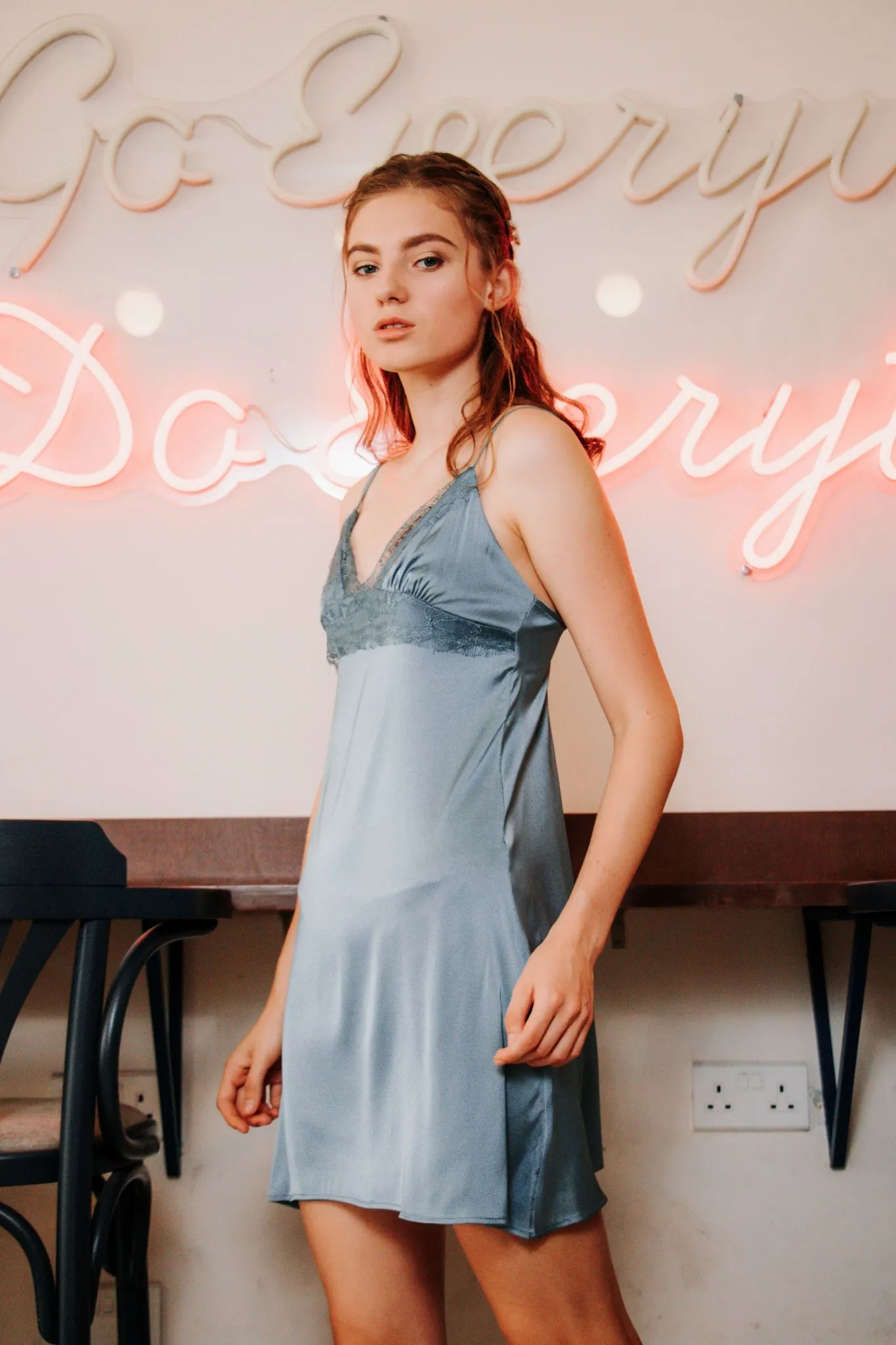 Gigi Ice Silk Slip Dress in Grey Dawn