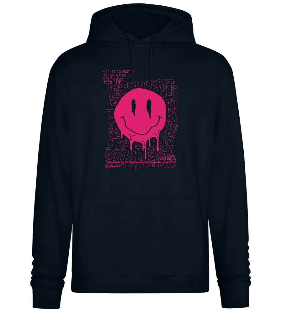 Glitched Pink Smiley Design - Premium Essential Unisex Hoodie