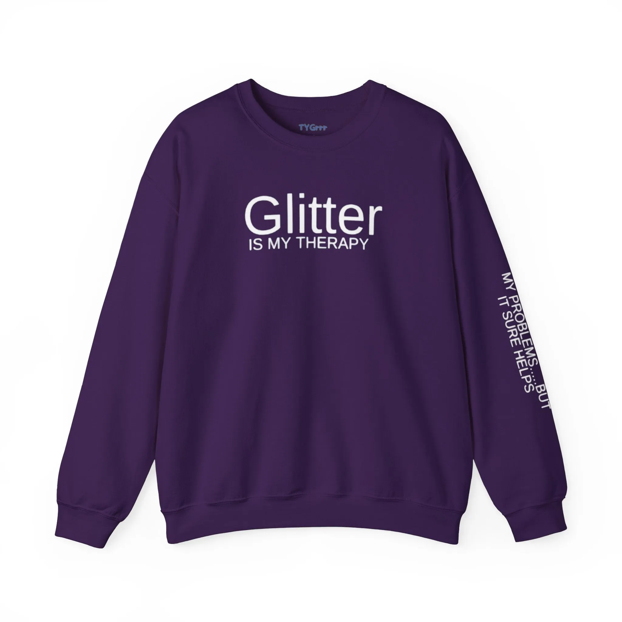 Glitter Therapy Crewneck Sweatshirt, Funny Sparkle Jumper, Glitter Lover Gift, Unisex Pullover, Relaxation Sweater