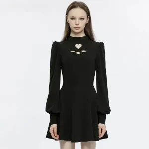 Gothic Heart-shaped Puff Sleeves Sexy Black Dress