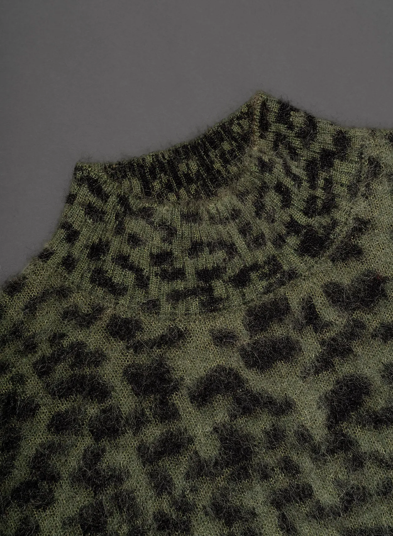 Green Leopard Mohair Mock Neck Jumper