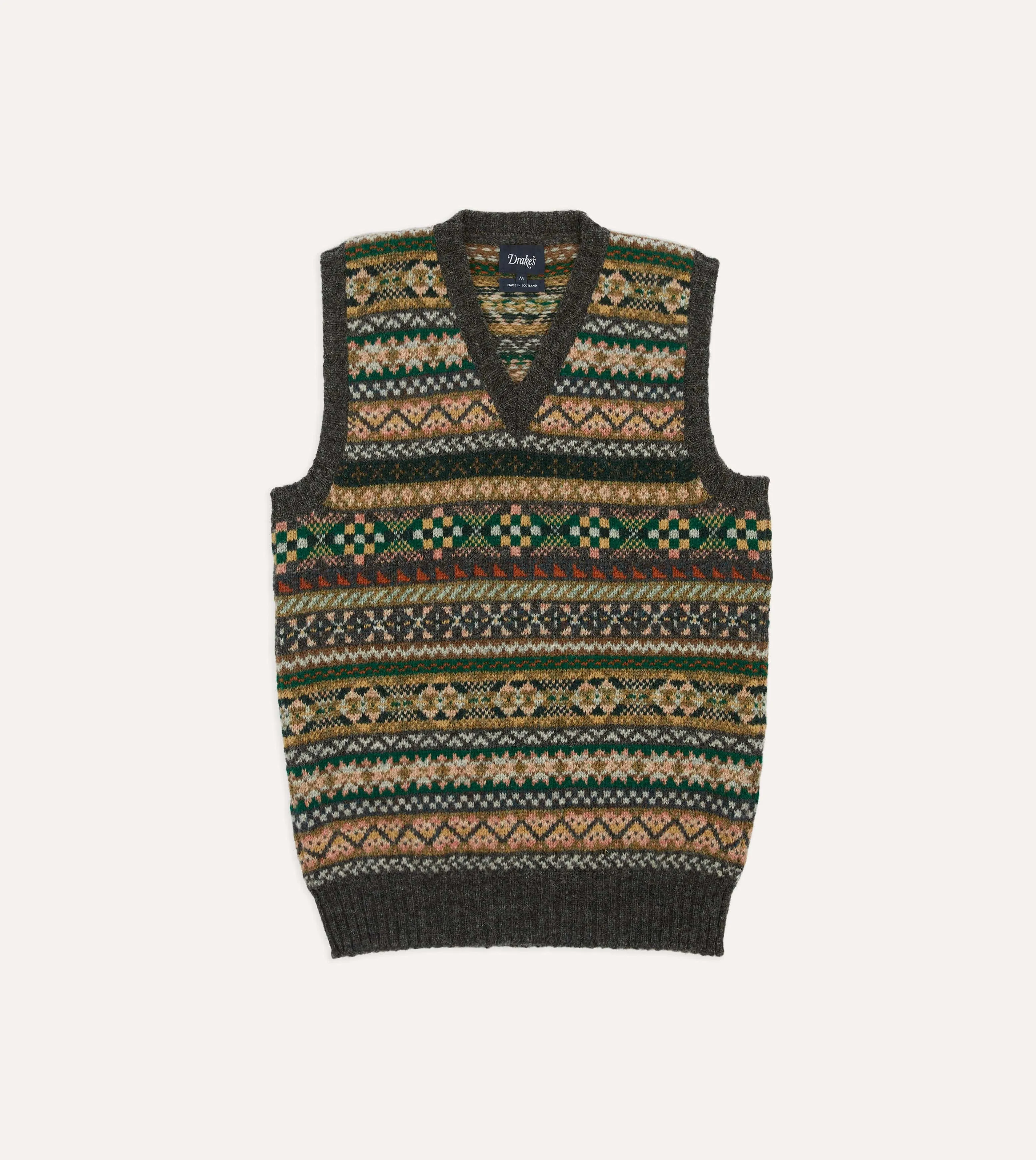 Grey Fair Isle Lambswool Sleeveless V-Neck Jumper