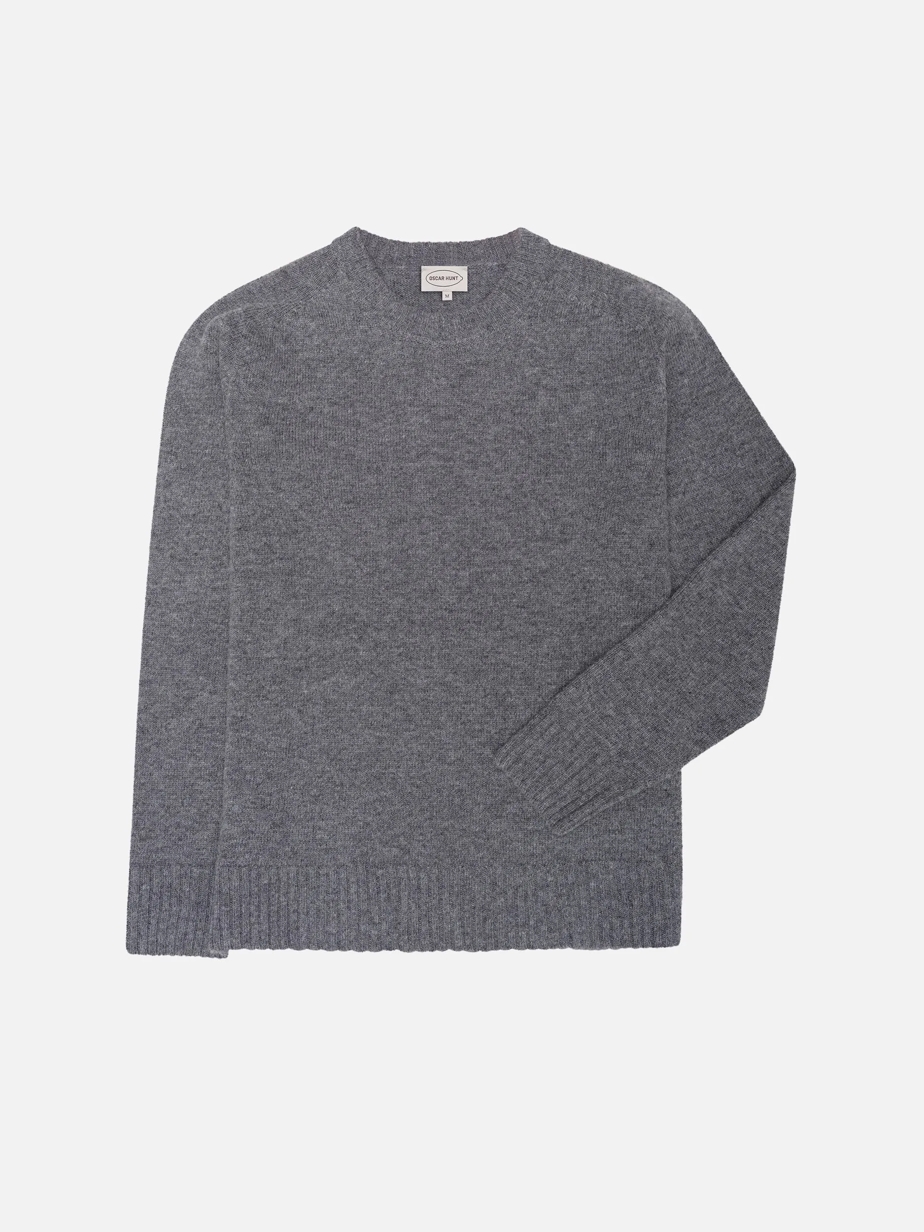 Grey Melange Knitted Crewneck Sweater