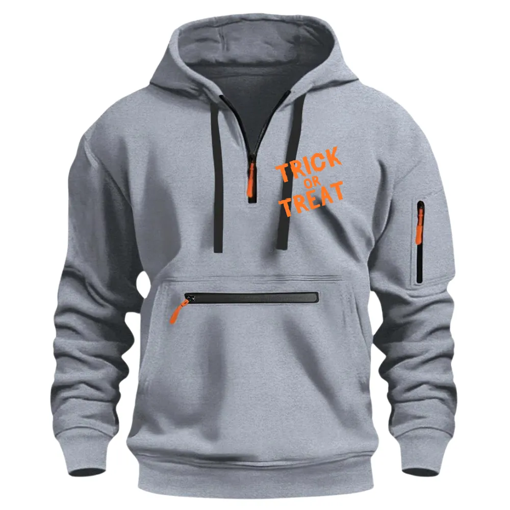 HALLOWEEN  CASUAL SPORTS MULTI ZIPPER ARM POCKET MEN'S SWEATSHIRT HOODIE