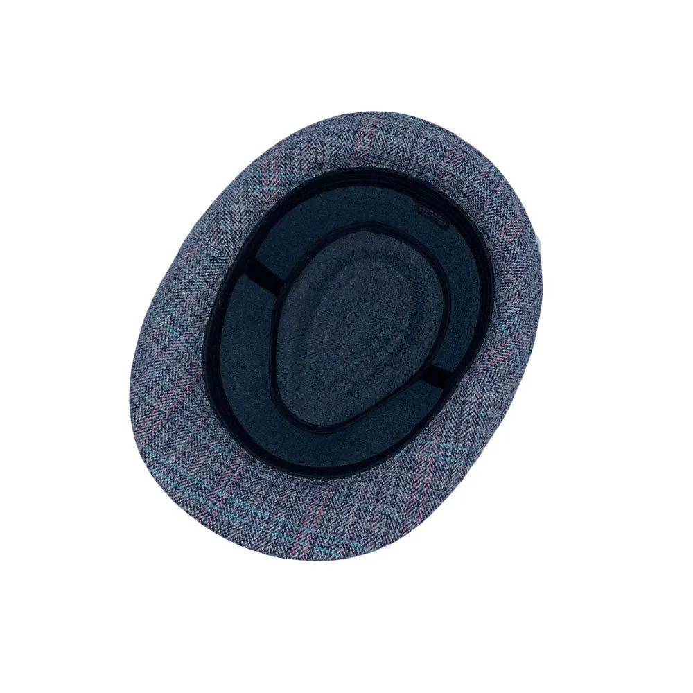 Herringbone Check Pattern Fedora Hat Wool Classic Trilby Short Brim LD61540