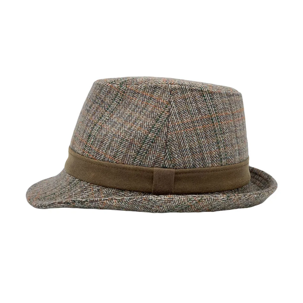 Herringbone Check Pattern Fedora Hat Wool Classic Trilby Short Brim LD61540