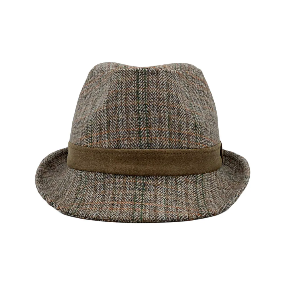 Herringbone Check Pattern Fedora Hat Wool Classic Trilby Short Brim LD61540