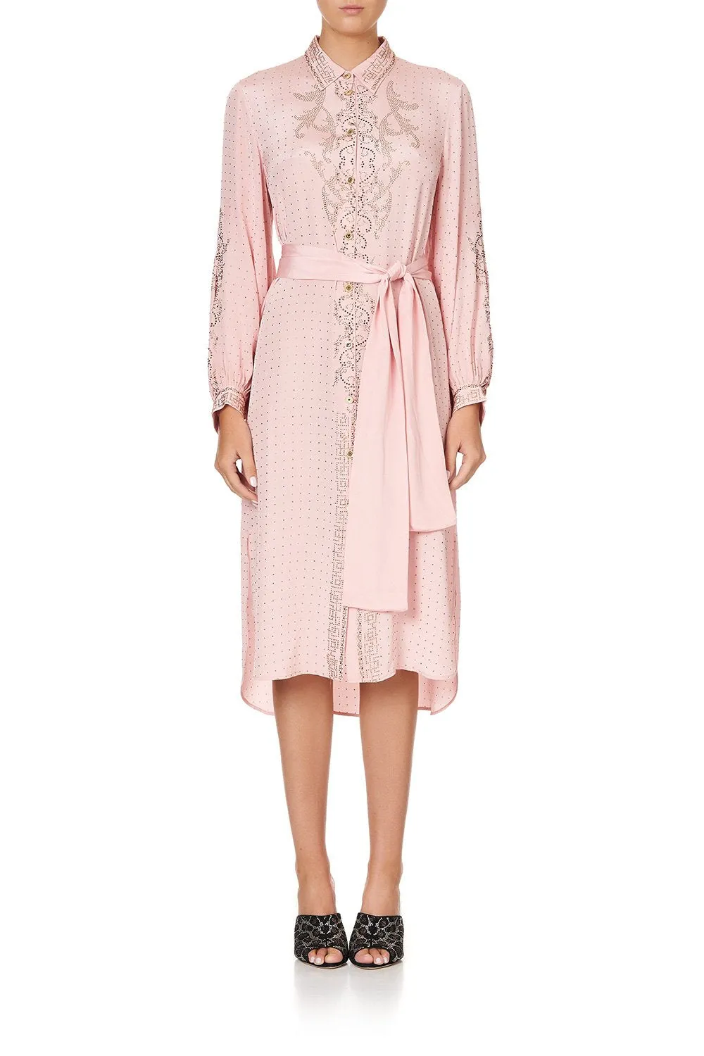 HIGH LOW MIDI SHIRT DRESS LUXE PINK