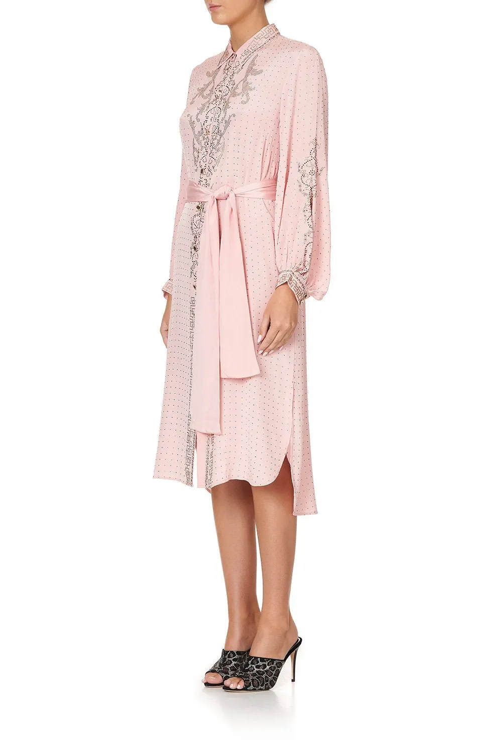 HIGH LOW MIDI SHIRT DRESS LUXE PINK