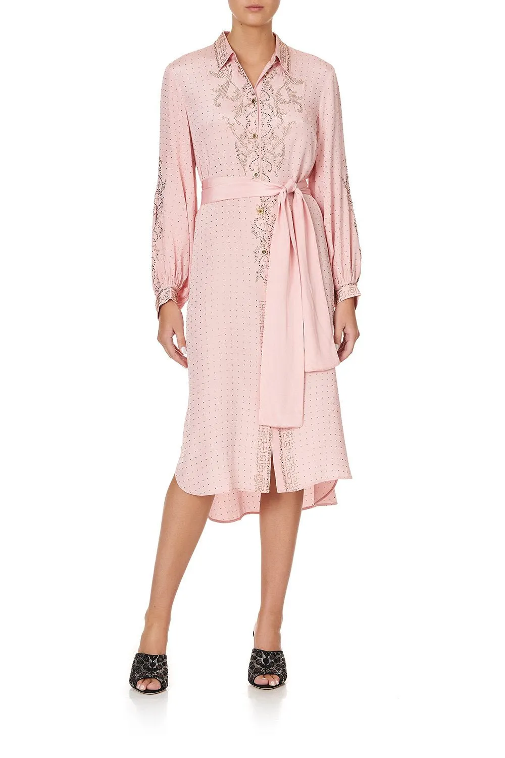 HIGH LOW MIDI SHIRT DRESS LUXE PINK