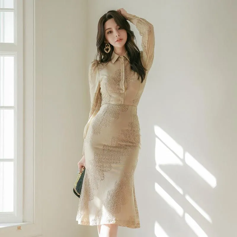 Hollow stitching lace dress