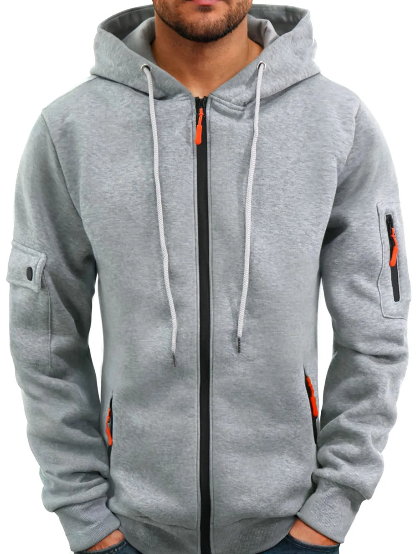 HOODIE ZIPPER ARM POCKET CARDIGAN MEN'S SPORTS AND LEISURE JACKET