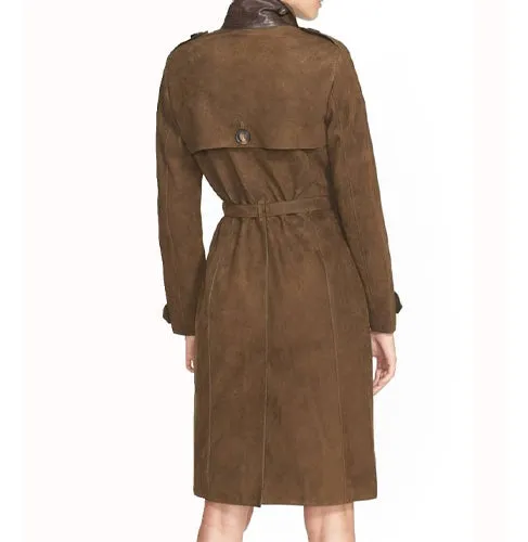 How To Get Away With Murder Laurel Castillo Brown Suede Leather Coat