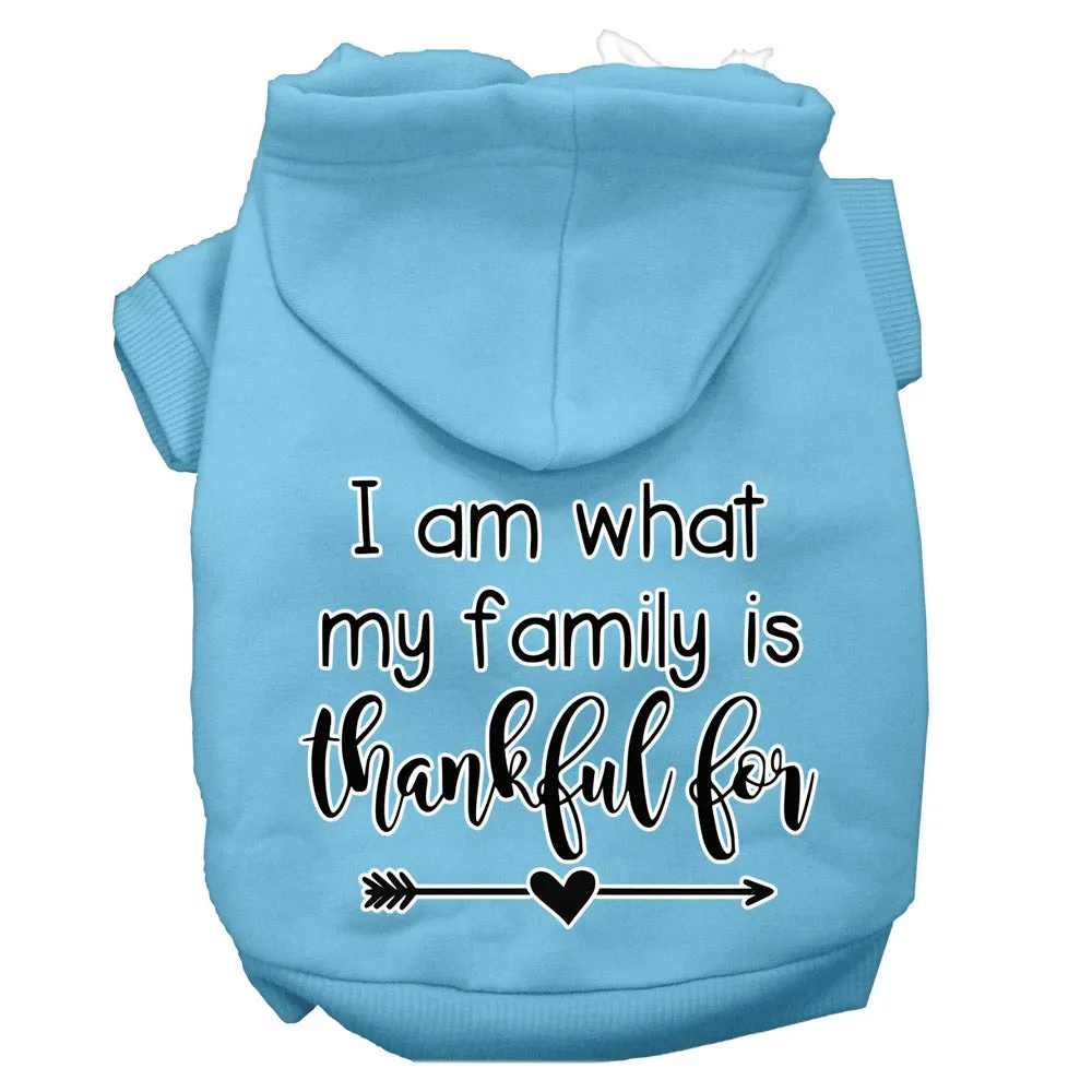 I Am What My Family Is Thankful For Screen Print Dog Hoodie Baby Blue Xs