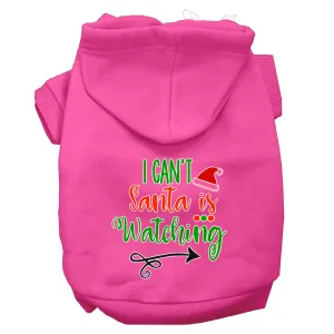 I Can't, Santa Is Watching Screen Print Dog Hoodie Bright Pink S