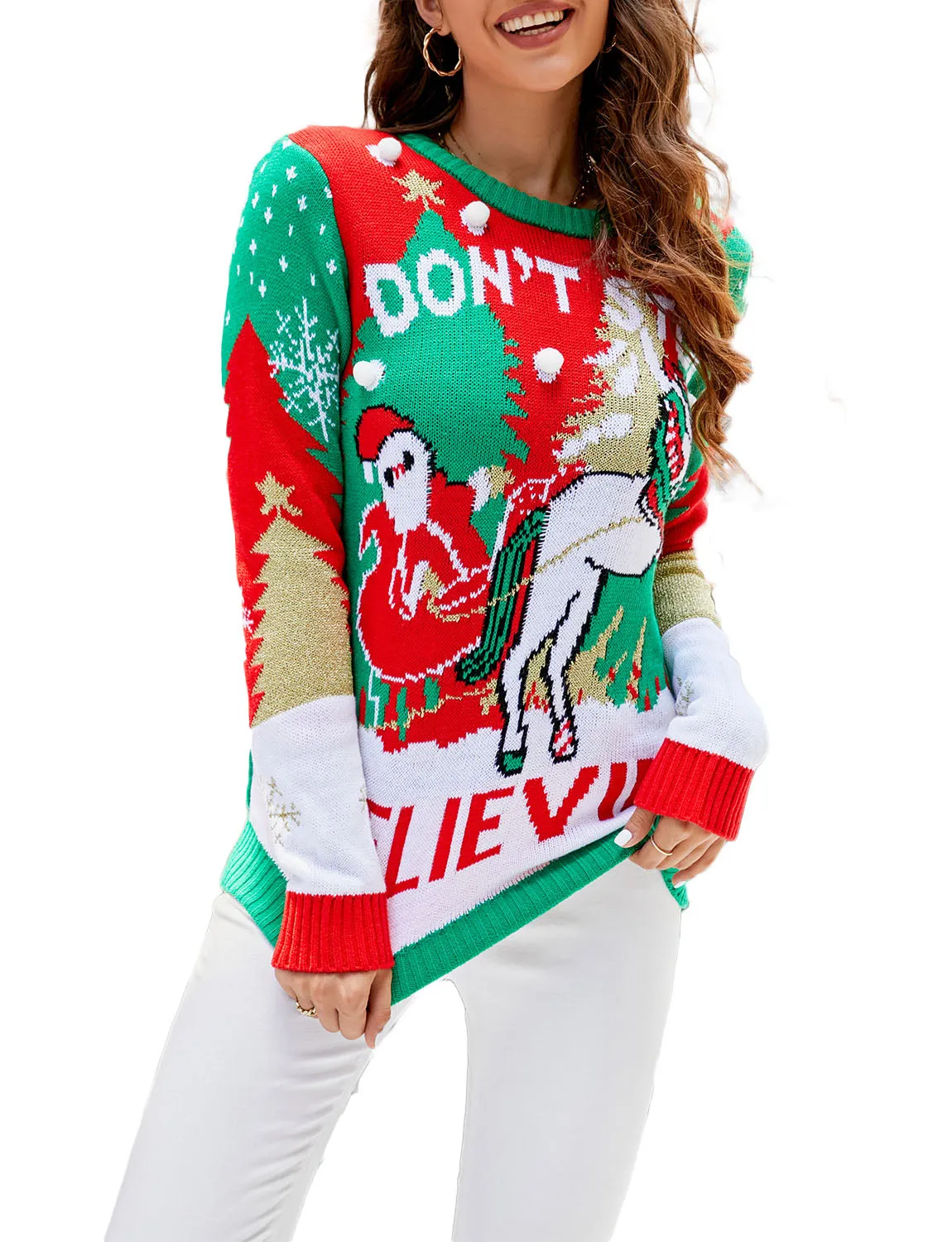 iB-iP Women's Casual Christmas Cozy Top Long Sleeve Pullover Sweater