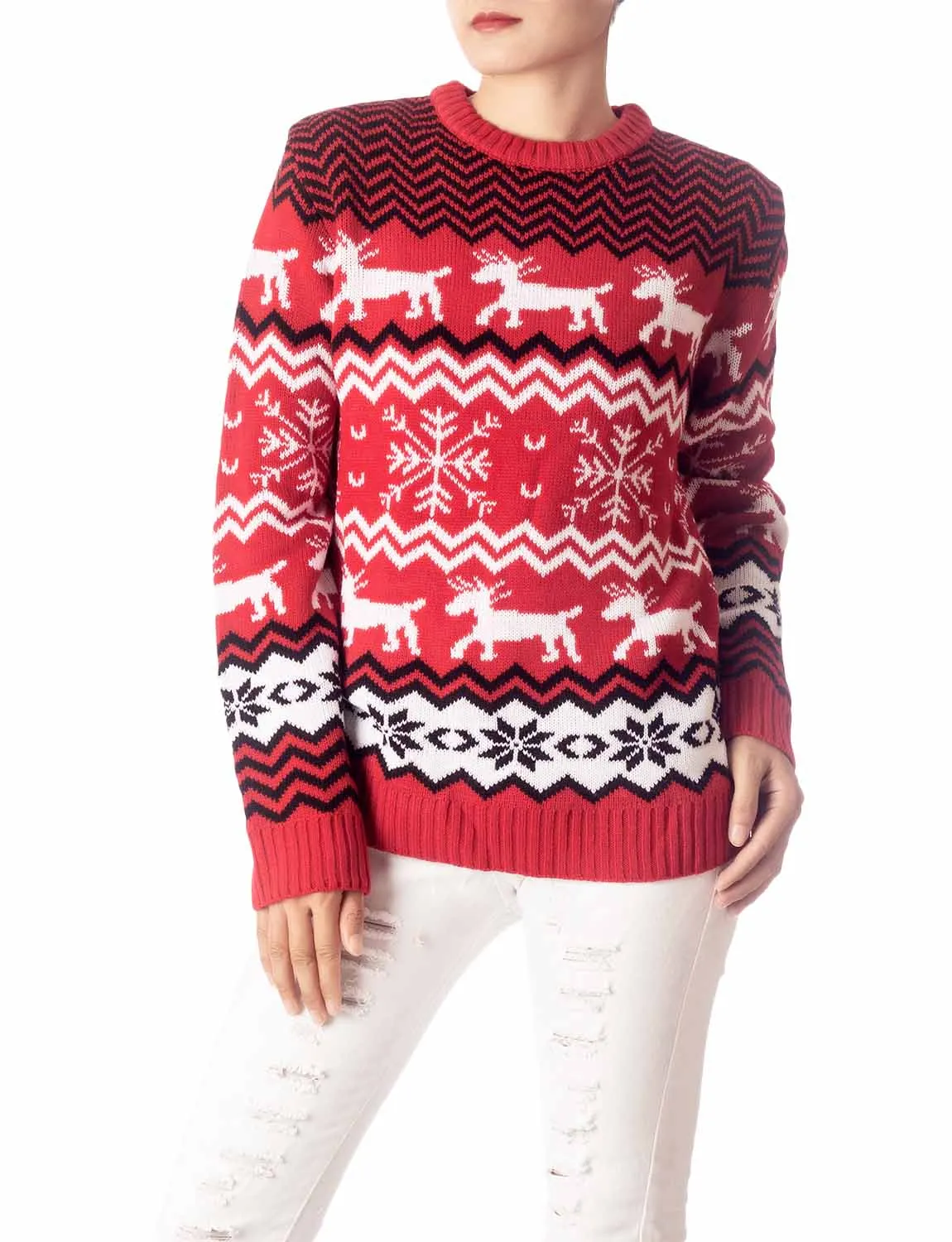 iB-iP Women's Casual Christmas Reindeer Long Sleeve Top Pullover Sweater