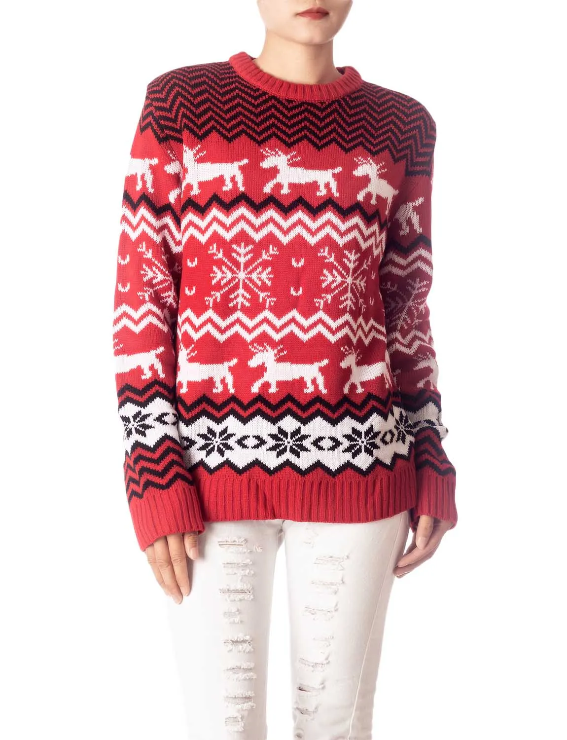 iB-iP Women's Casual Christmas Reindeer Long Sleeve Top Pullover Sweater