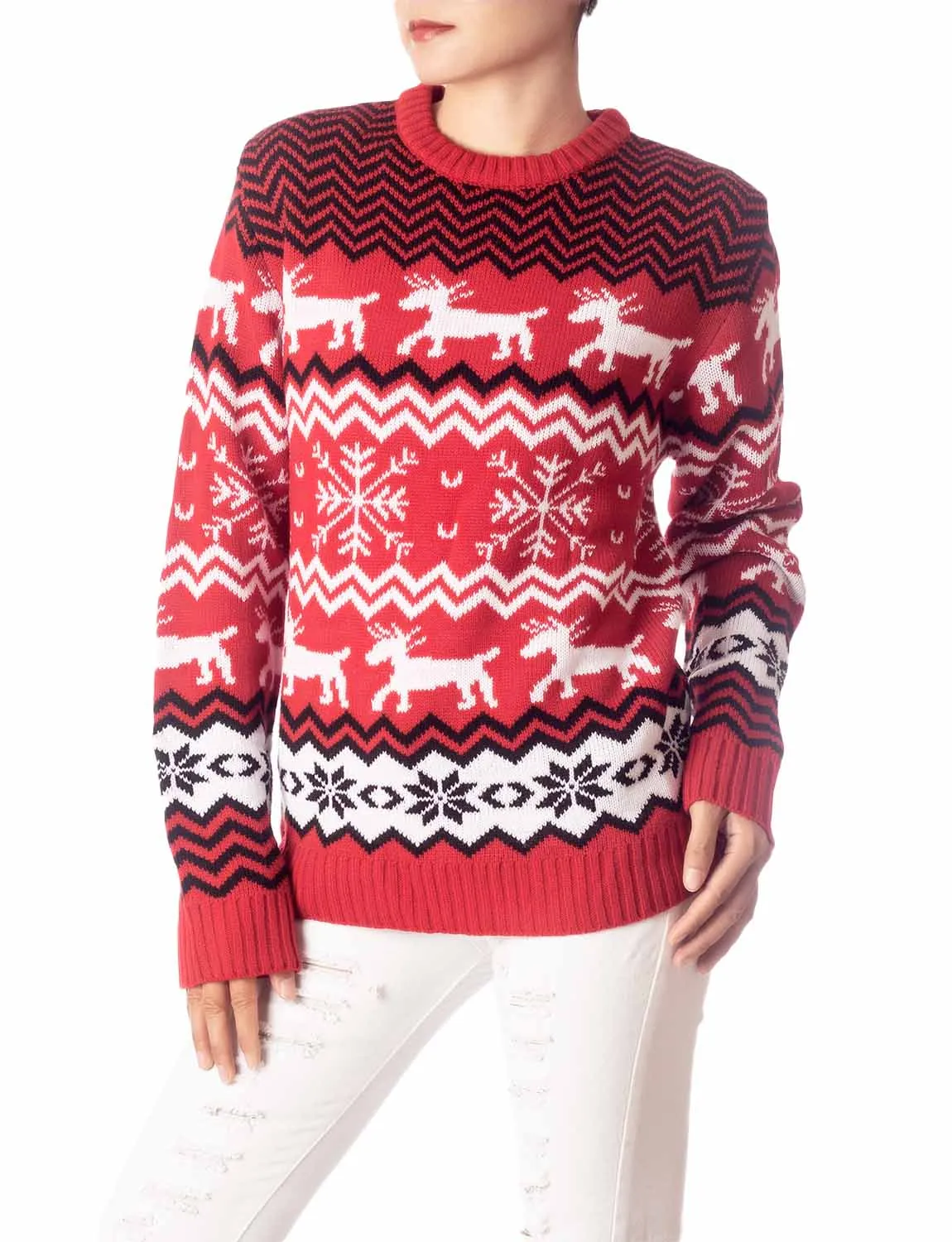 iB-iP Women's Casual Christmas Reindeer Long Sleeve Top Pullover Sweater