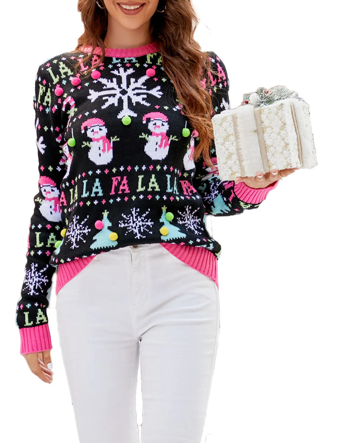 iB-iP Women's Casual Christmas Top Long Sleeve Cozy Pullover Sweater