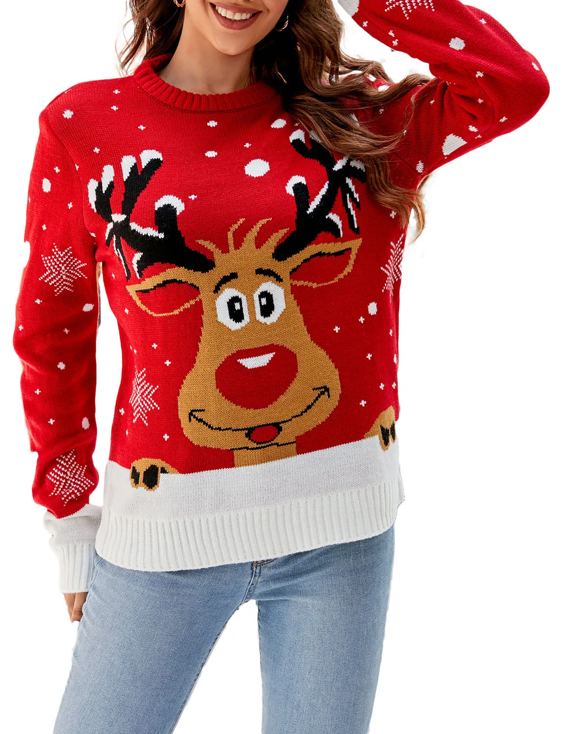 iB-iP Women's Christmas Cozy Top Casual Long Sleeve Pullover Sweater