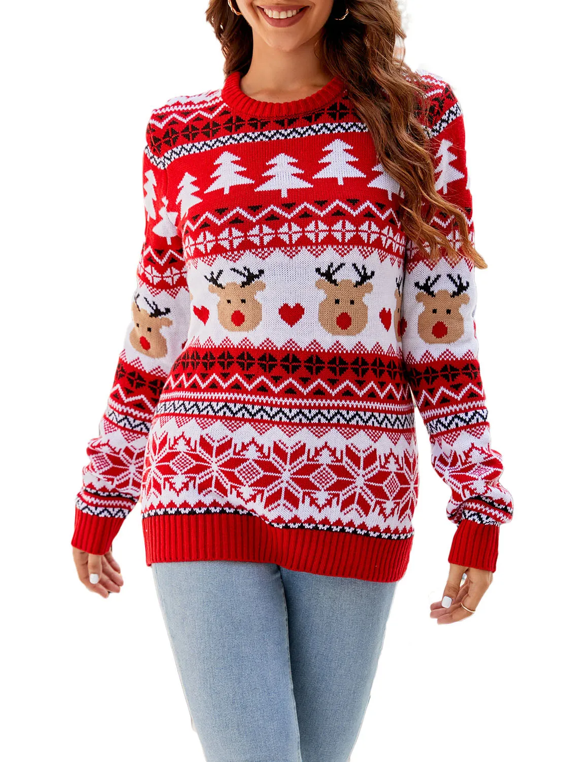 iB-iP Women's Cozy Christmas Casual Top Long Sleeve Pullover Sweater