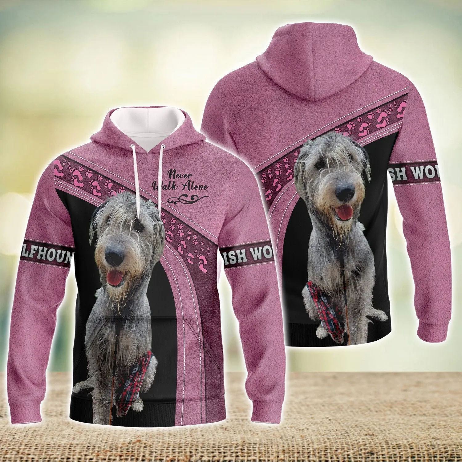 Irish Wolfhound Love Pink Never Walk Alone 3D Full Print Sweatshirt