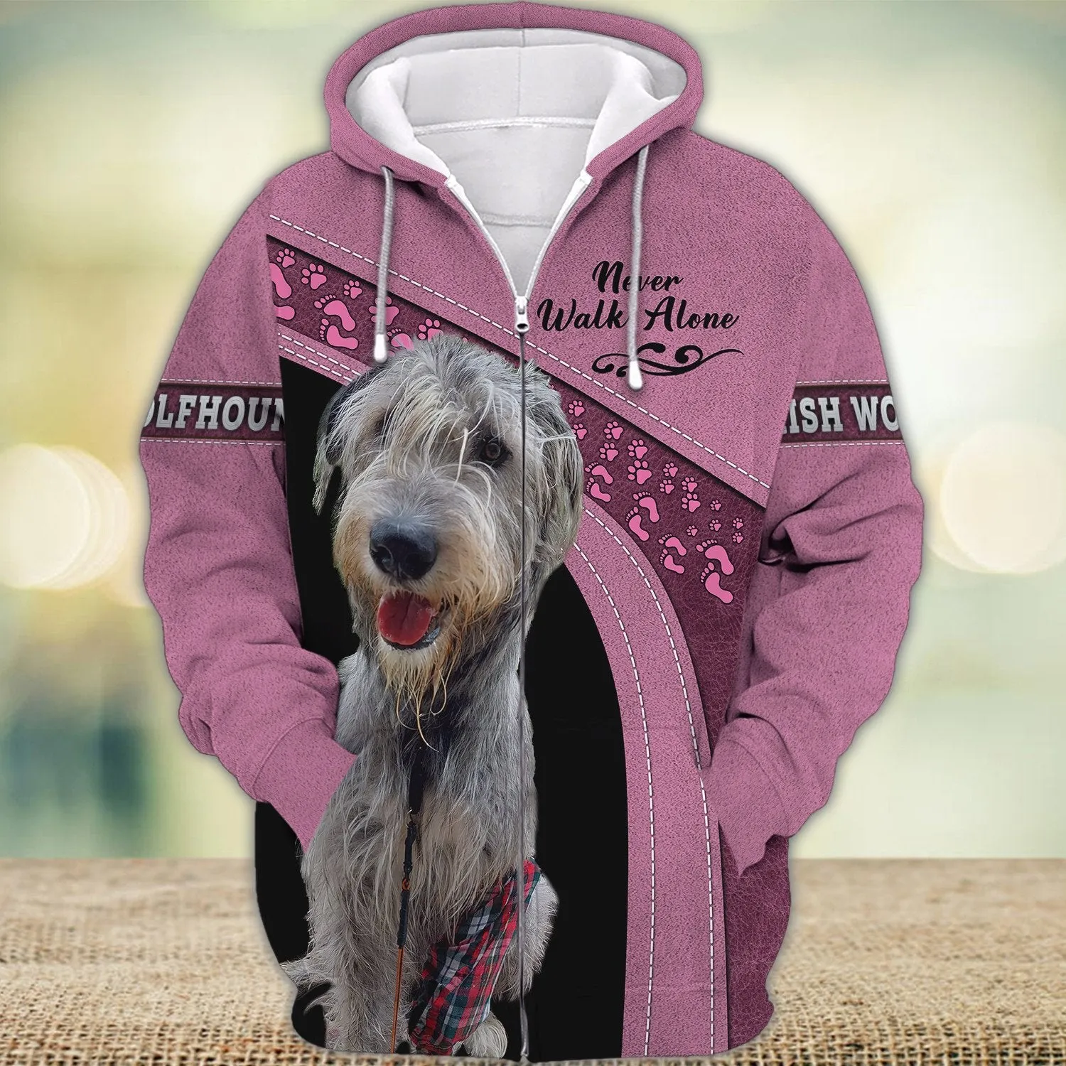 Irish Wolfhound Love Pink Never Walk Alone 3D Full Print Sweatshirt