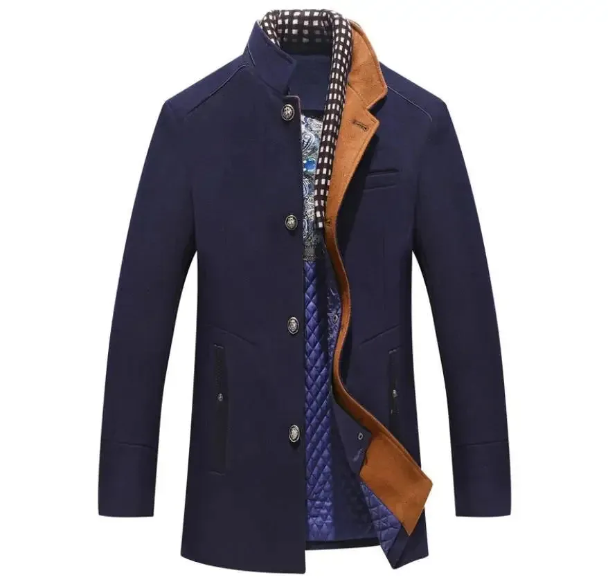 Jean – Men's Elegant Wool-Blend Coat with Contrast Collar and Quilted Inner Lining