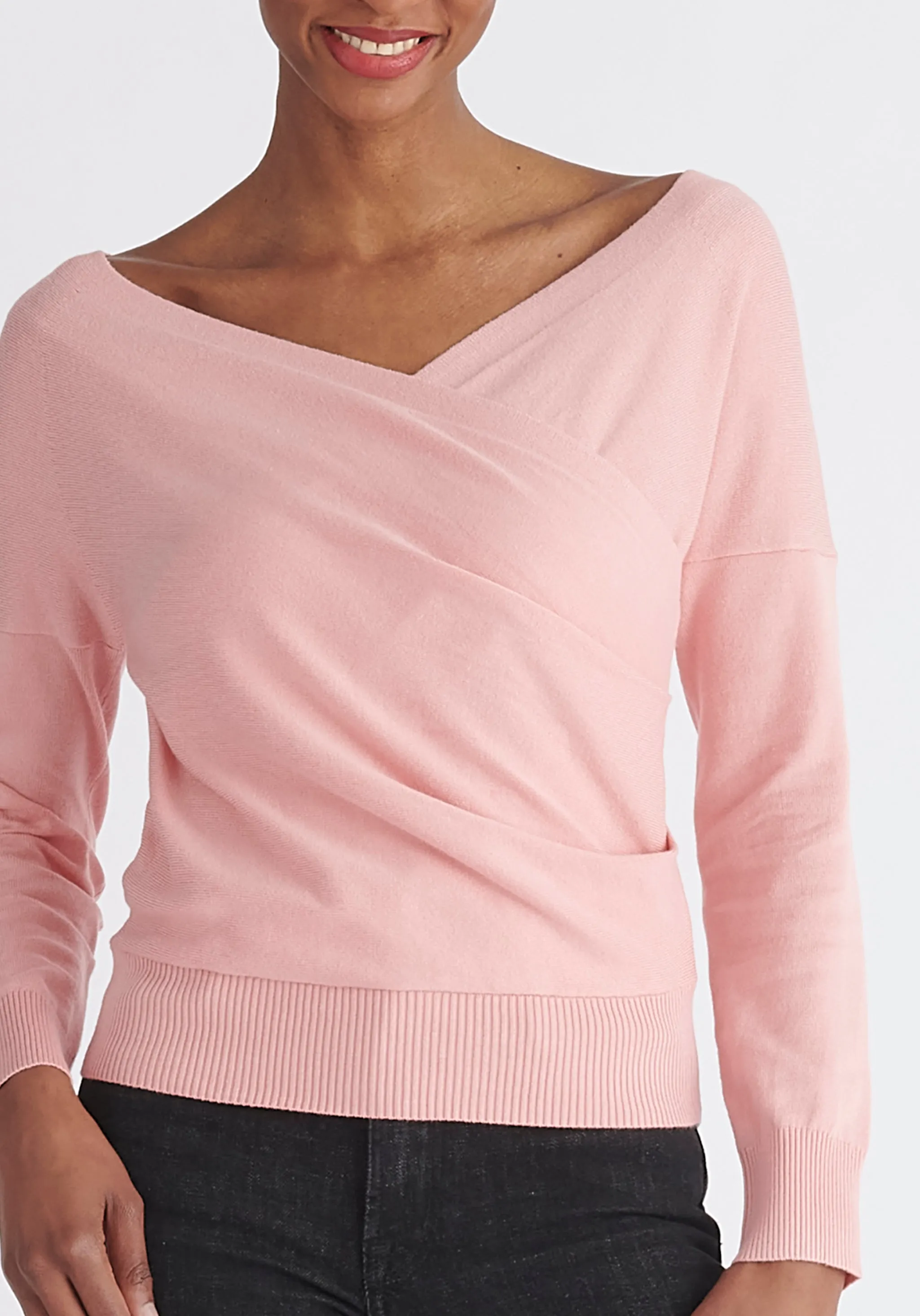 Knitted Wrap Top with Long Sleeves