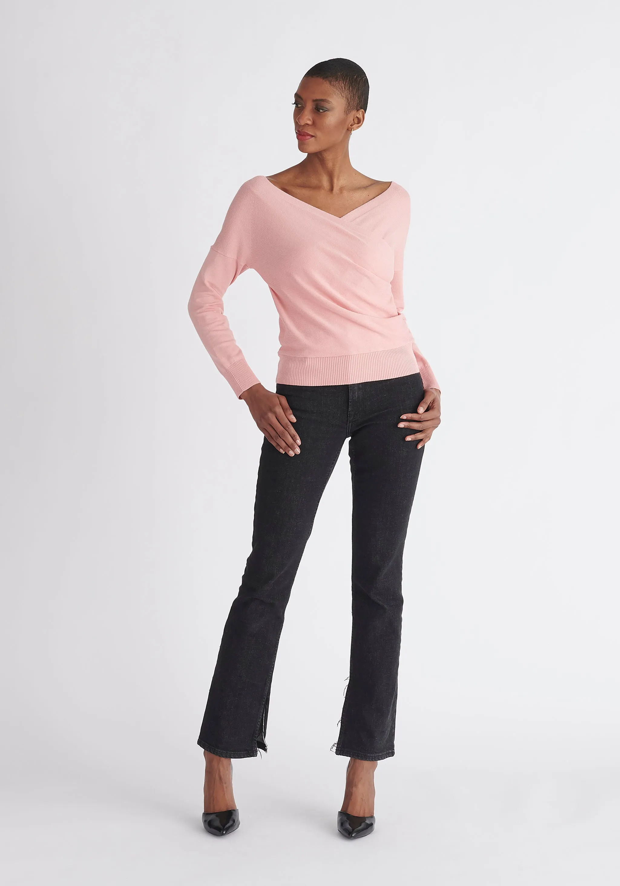 Knitted Wrap Top with Long Sleeves