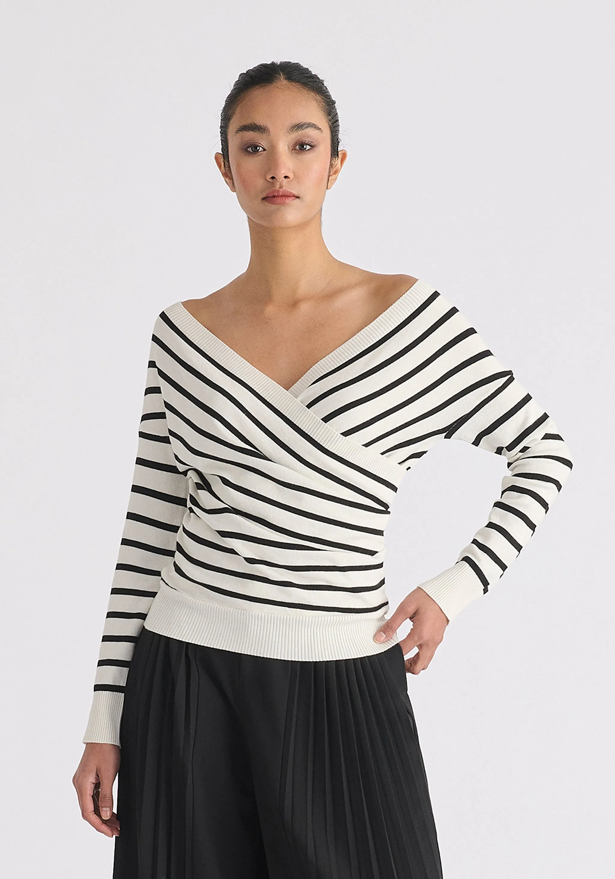 Knitted Wrap Top with Long Sleeves