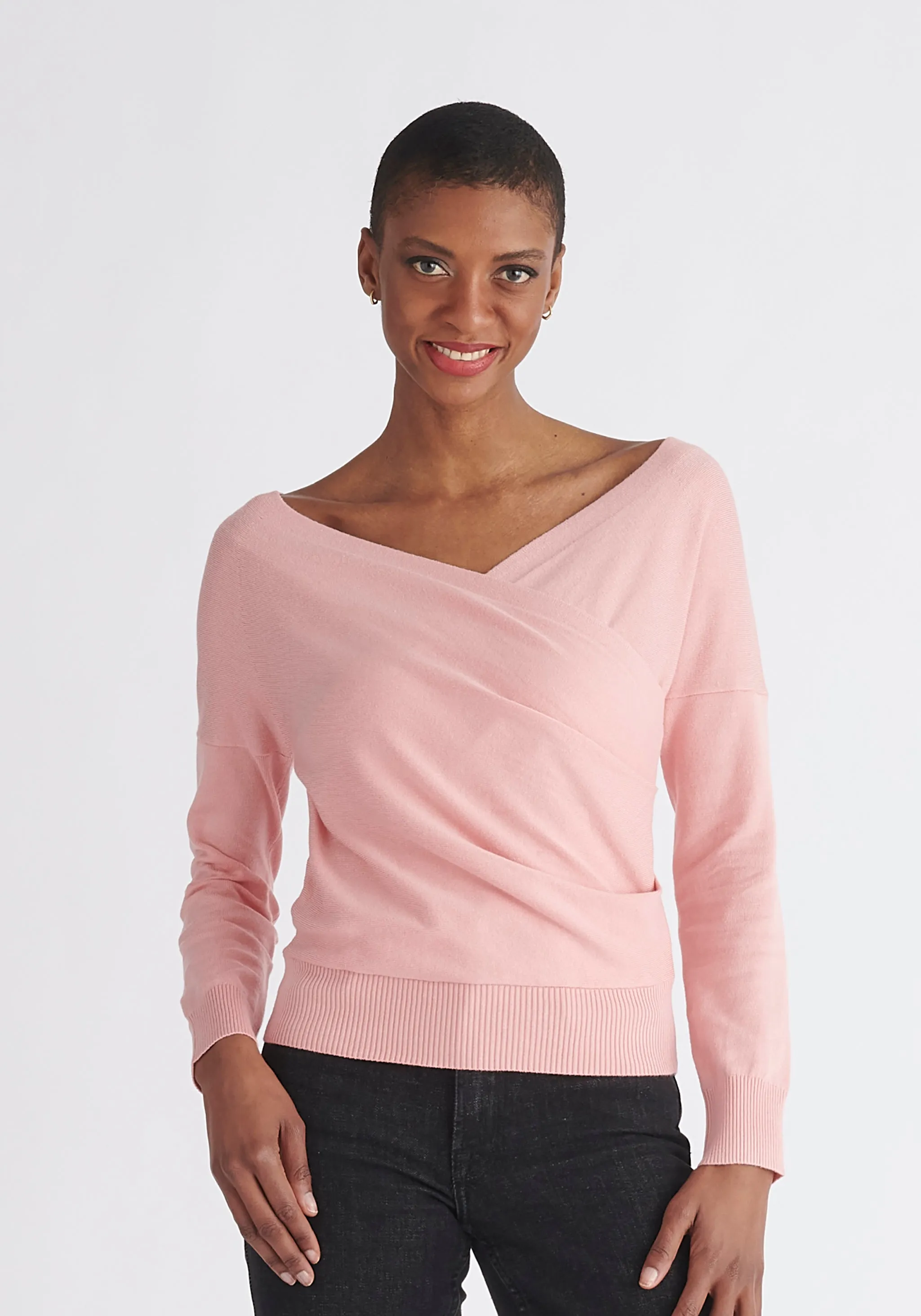 Knitted Wrap Top with Long Sleeves