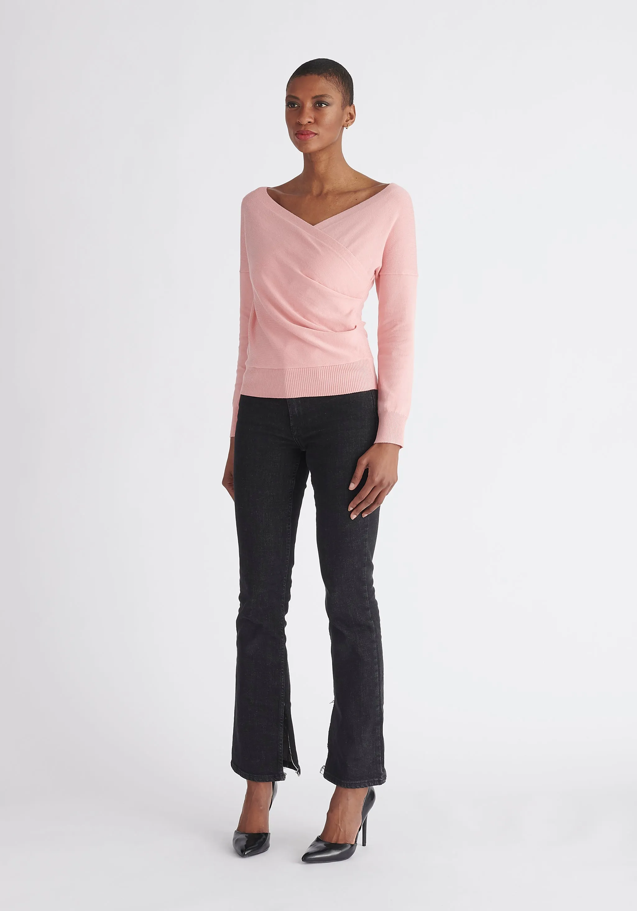 Knitted Wrap Top with Long Sleeves