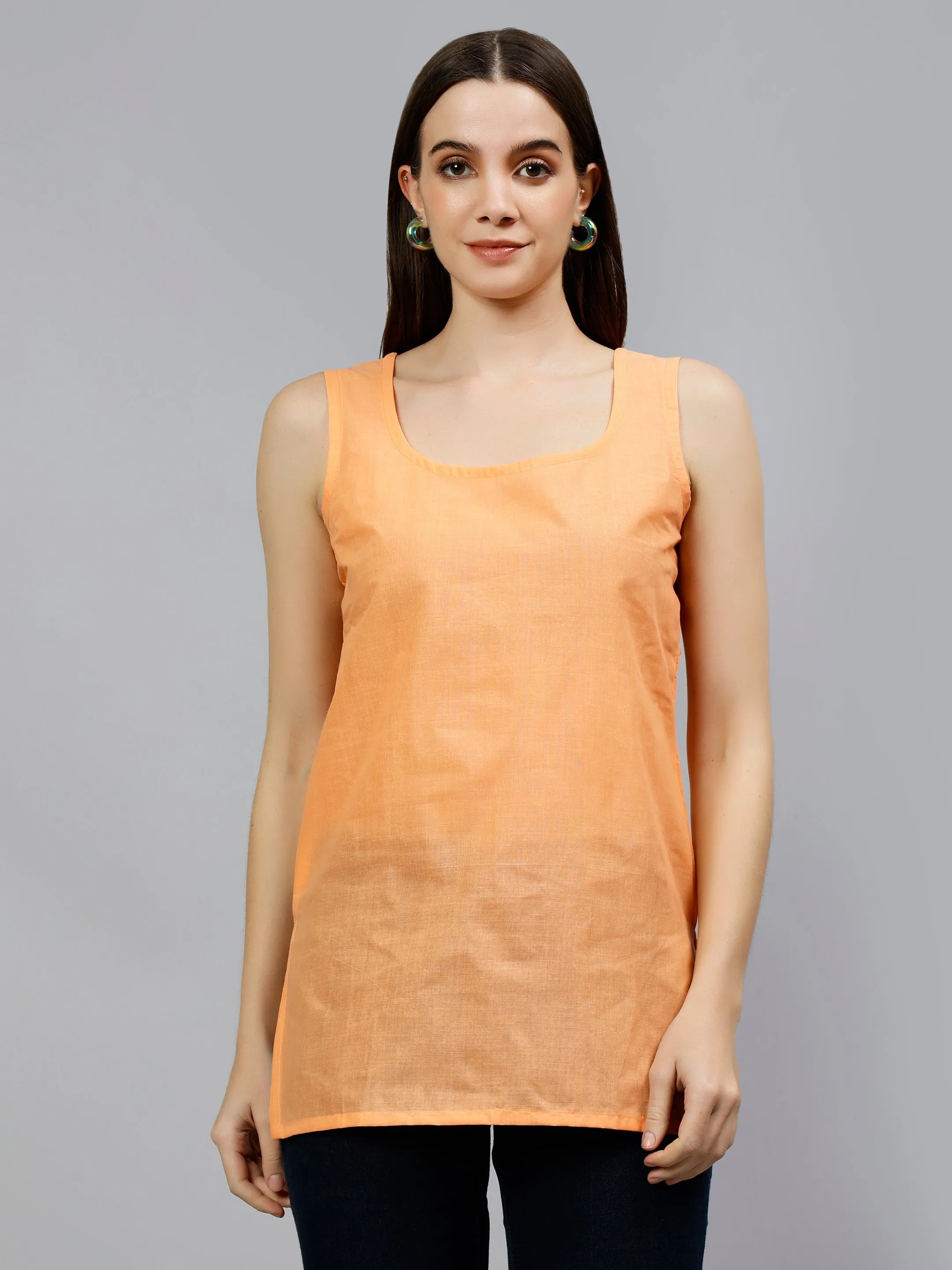 Light Apricot Peach Georgette Chikankari Frock Top with Slip