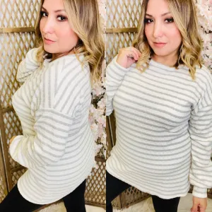 Long Sleeve Round Neck Stripe Urban Ribbed Top