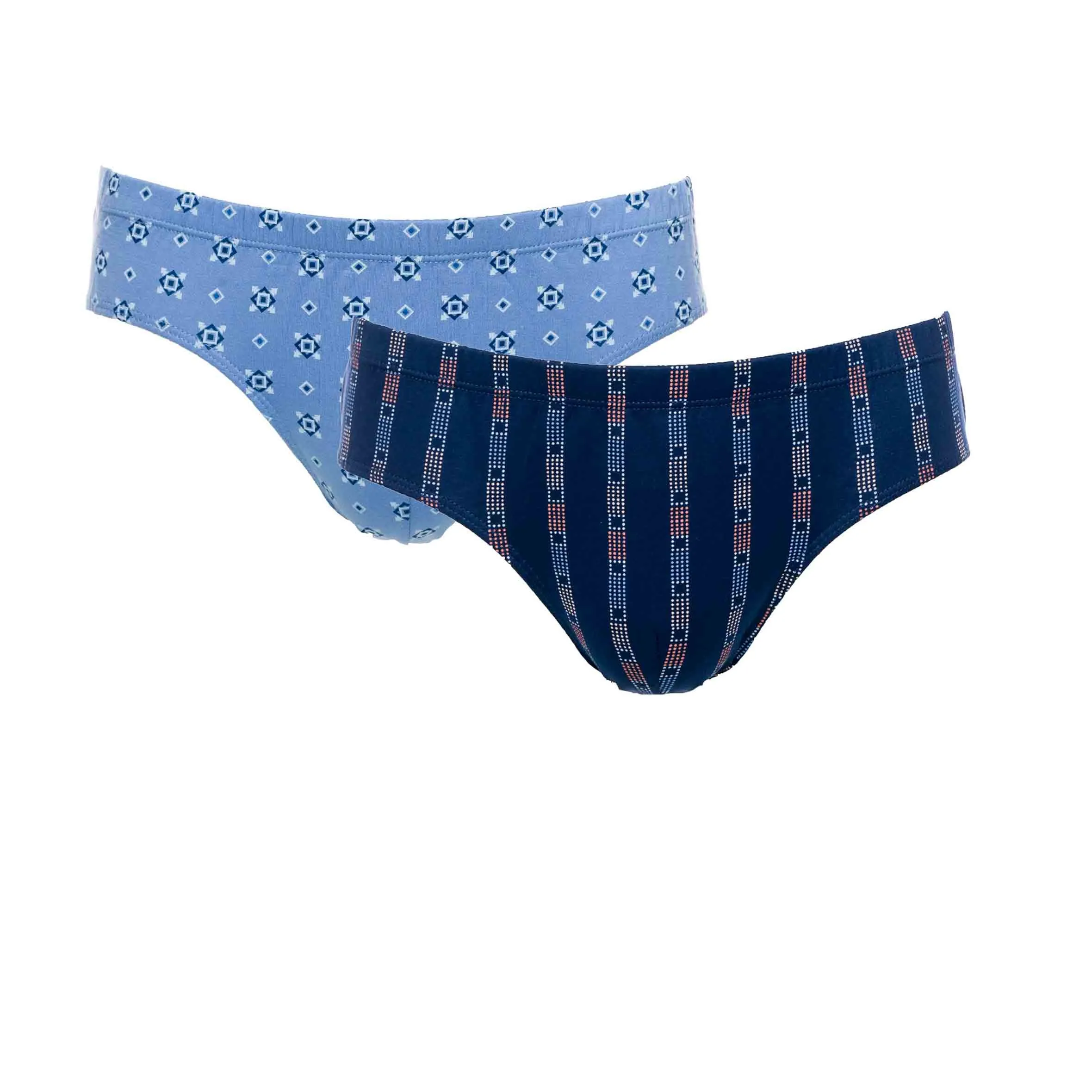 Lot de 2 Slips Taille Basse en Jersey de Coton Mercerisé Imprimé bleu et marine D106.2