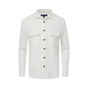 Magnetic Front Waffle Weave Casual Shirt with Dual Oversized Pockets in White