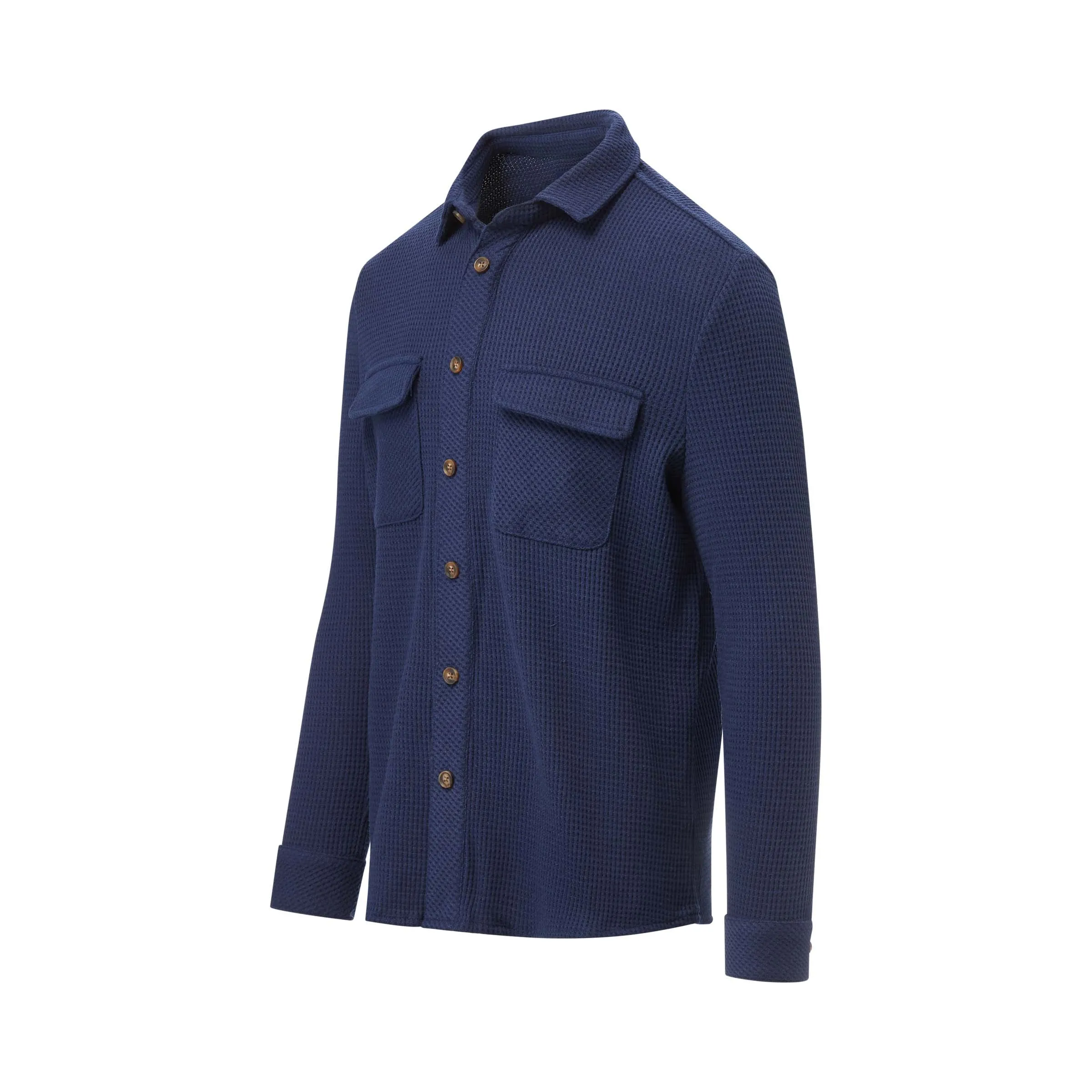 Magnetic Front WaffleWeave Casual Shirt with Dual Pockets in Navy