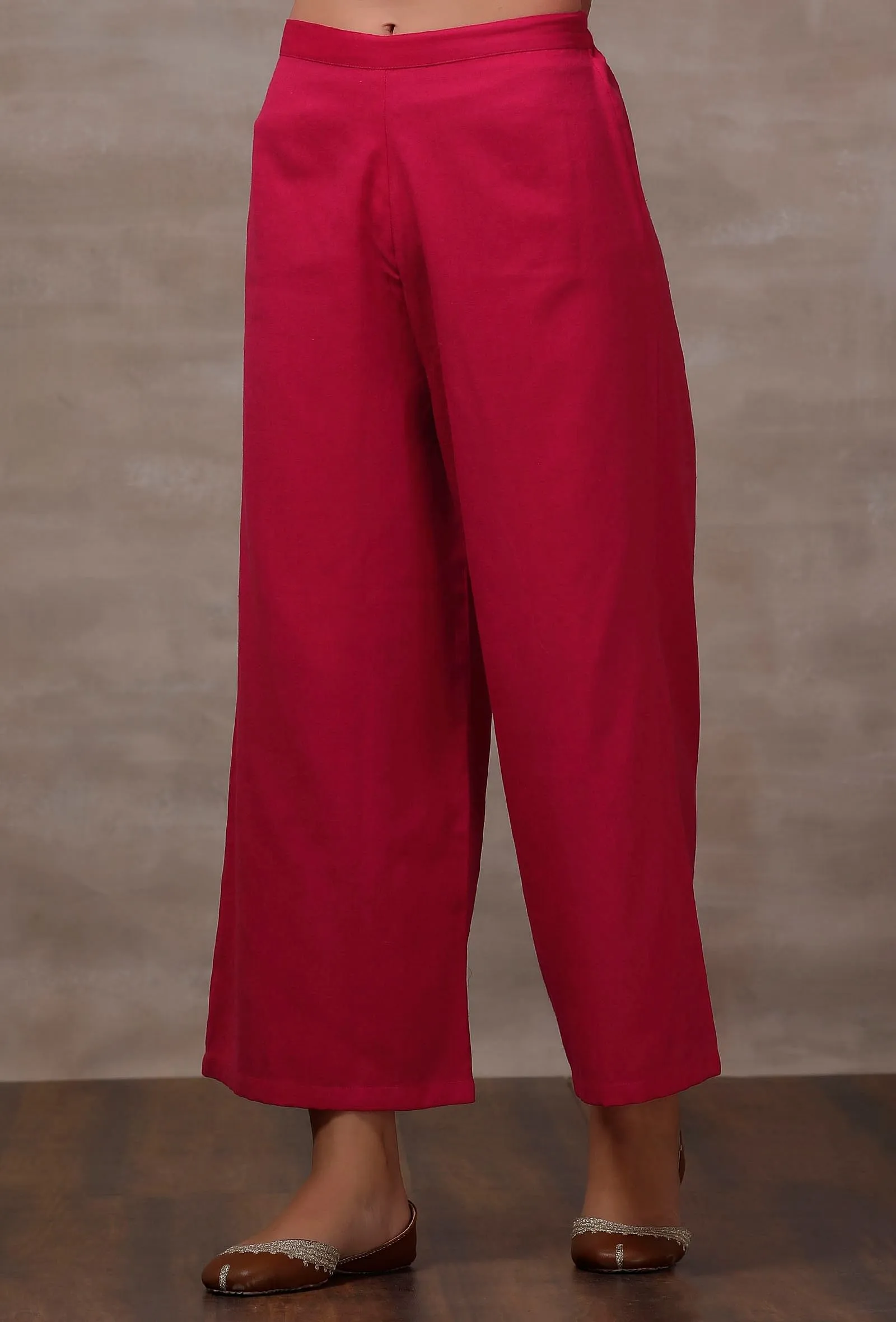 Mahnoor Fuchsia Wool Palazzo Pants