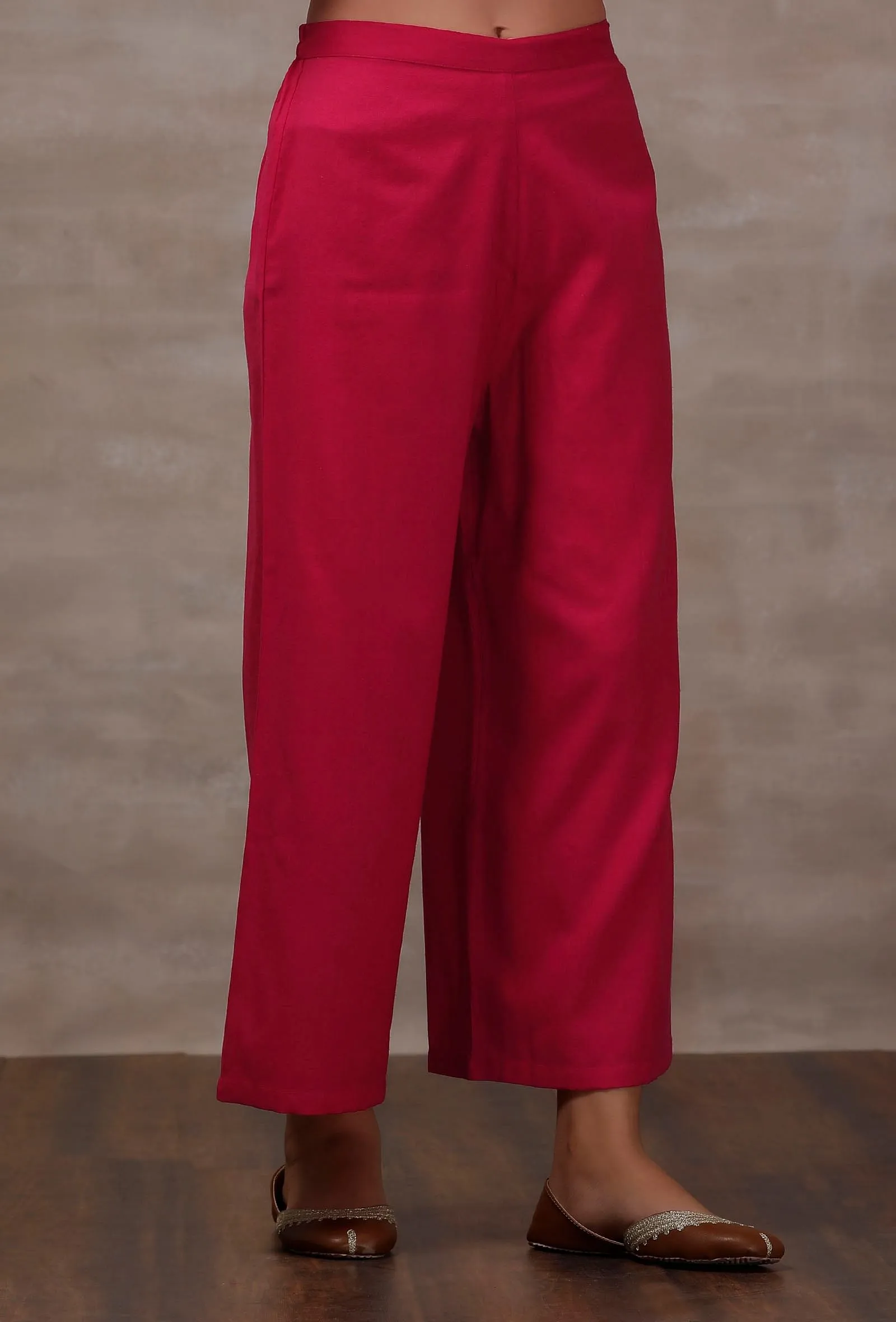 Mahnoor Fuchsia Wool Palazzo Pants