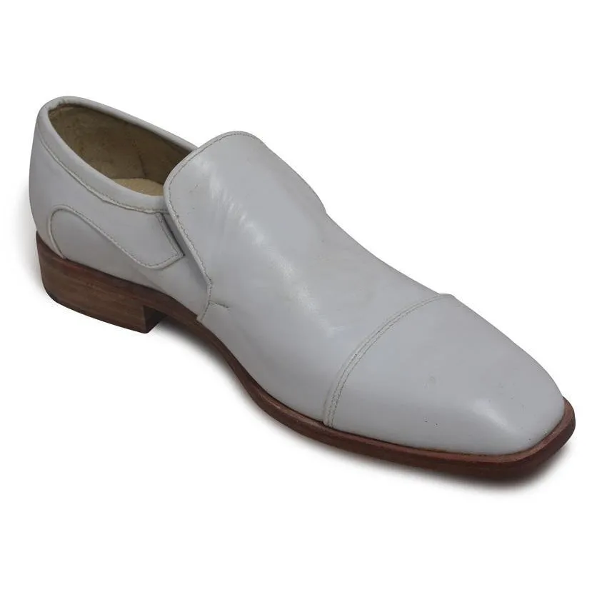 Men White Slip-On Genuine Leather Shoes with Capped Toe