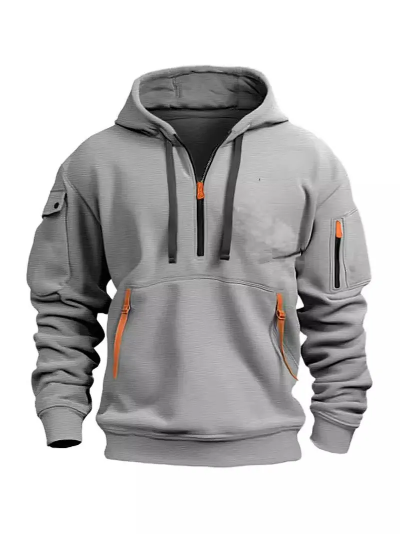 MEN'S CASUAL SPORTS HOODIE ARM POCKET ZIPPER HOODIE