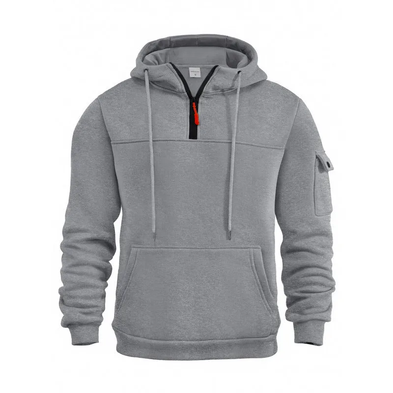 MEN'S CASUAL SPORTS MULTI POCKET ZIPPER HOODED LONG SLEEVED SWEATSHIRT