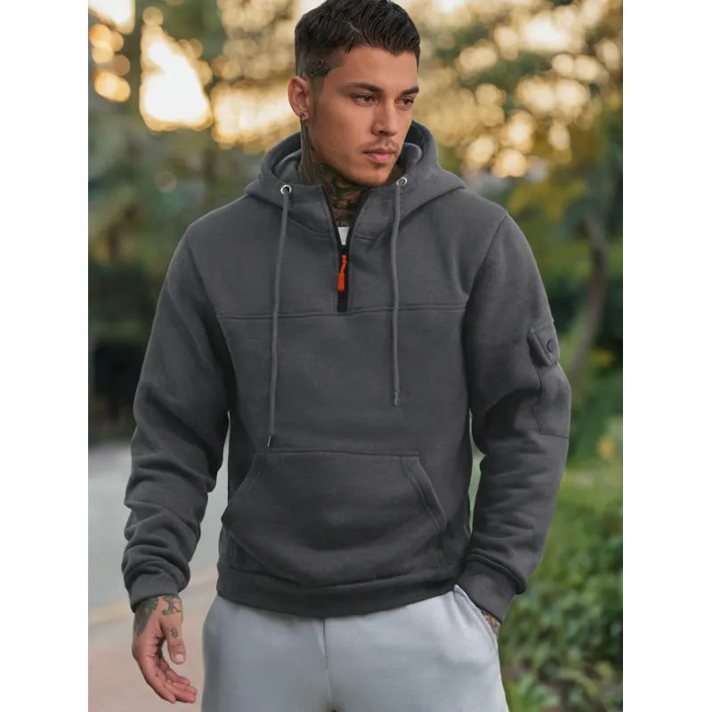 MEN'S CASUAL SPORTS MULTI POCKET ZIPPER HOODED LONG SLEEVED SWEATSHIRT