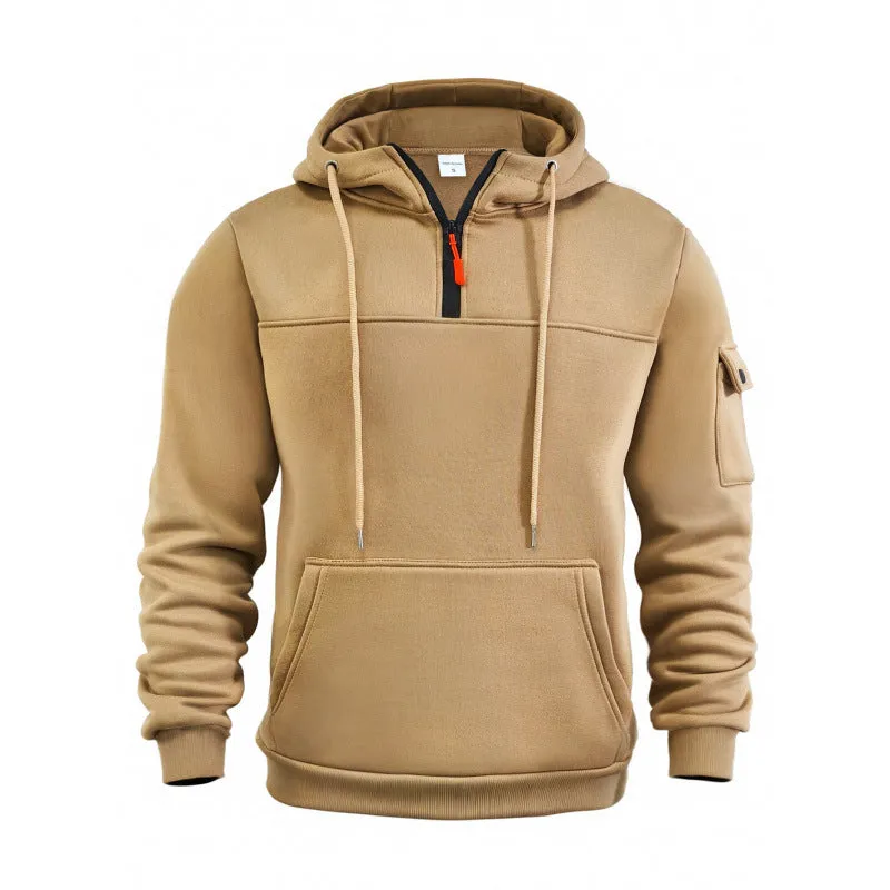 MEN'S CASUAL SPORTS MULTI POCKET ZIPPER HOODED LONG SLEEVED SWEATSHIRT