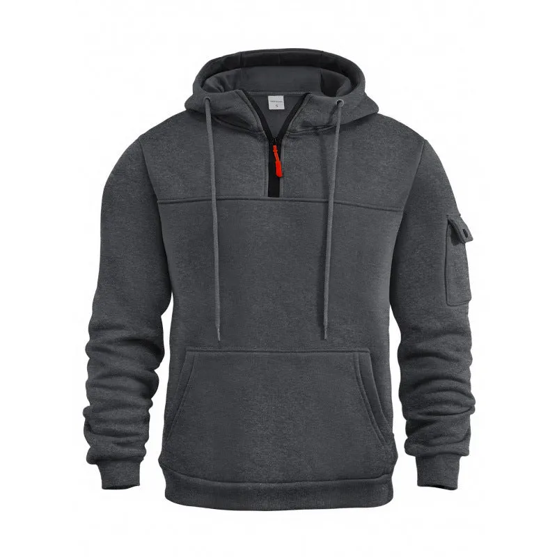 MEN'S CASUAL SPORTS MULTI POCKET ZIPPER HOODED LONG SLEEVED SWEATSHIRT